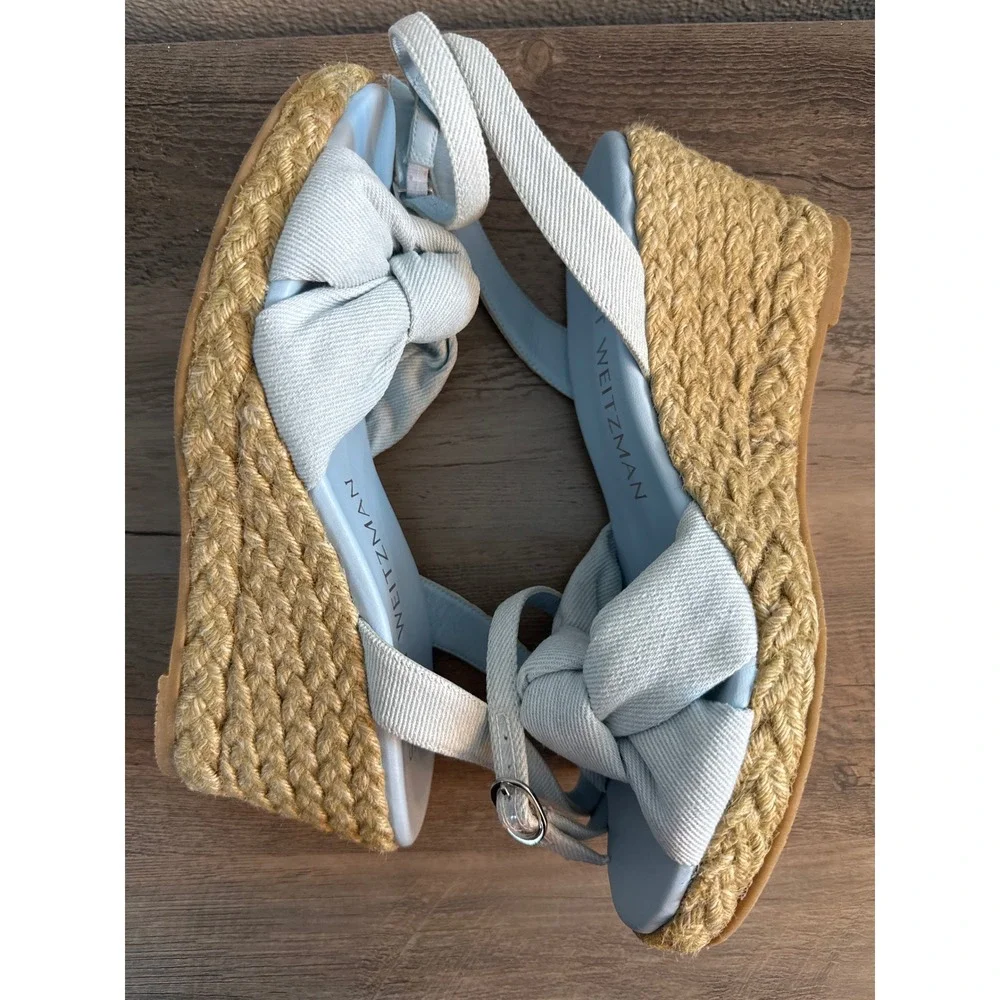 Stuart Weitzman Playa Womens 7.5B Espadrille Wedge Sandals Blue Denim